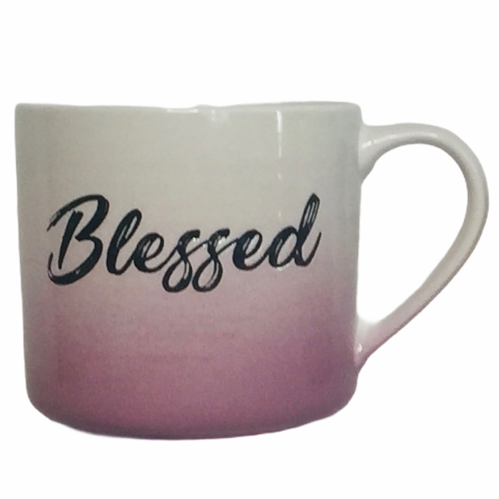 Nicole's Kitchen Ceramic Mug 'Blessed' Purple and White 16 oz.